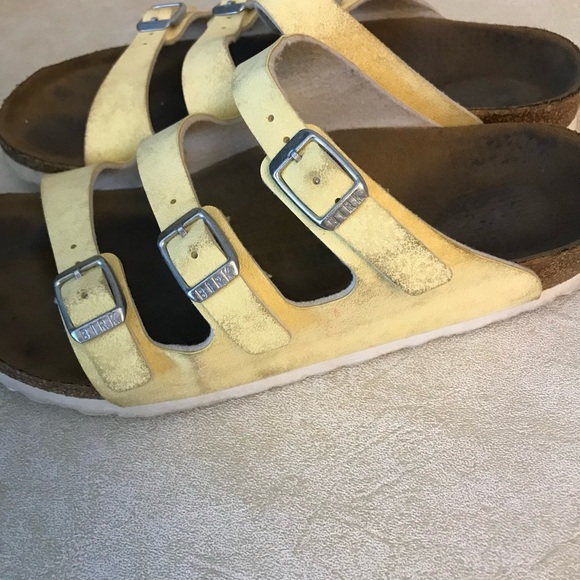 Birkenstock Women’s Yellow Leather 3 Strap Sandals Size 7    (read) - Picture 9 of 16
